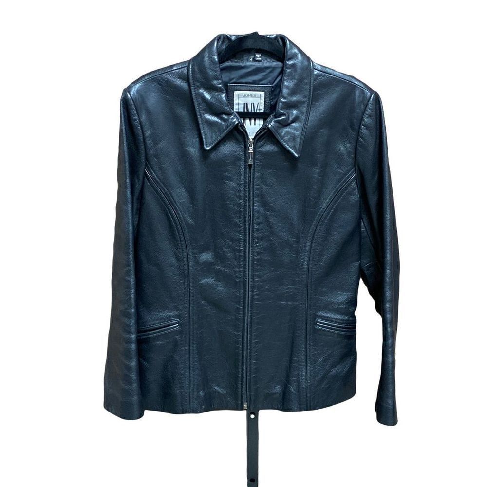 JNY Black Leather Vintage Moto Jacket Size Medium